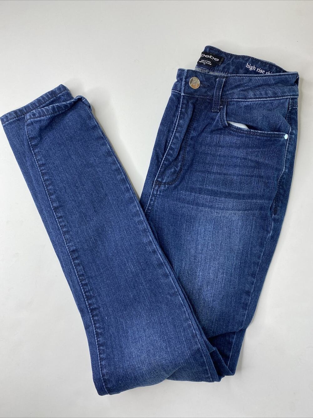 Bebe Womens Size 25 High Rise Blue Jeans Trim Embroidered
